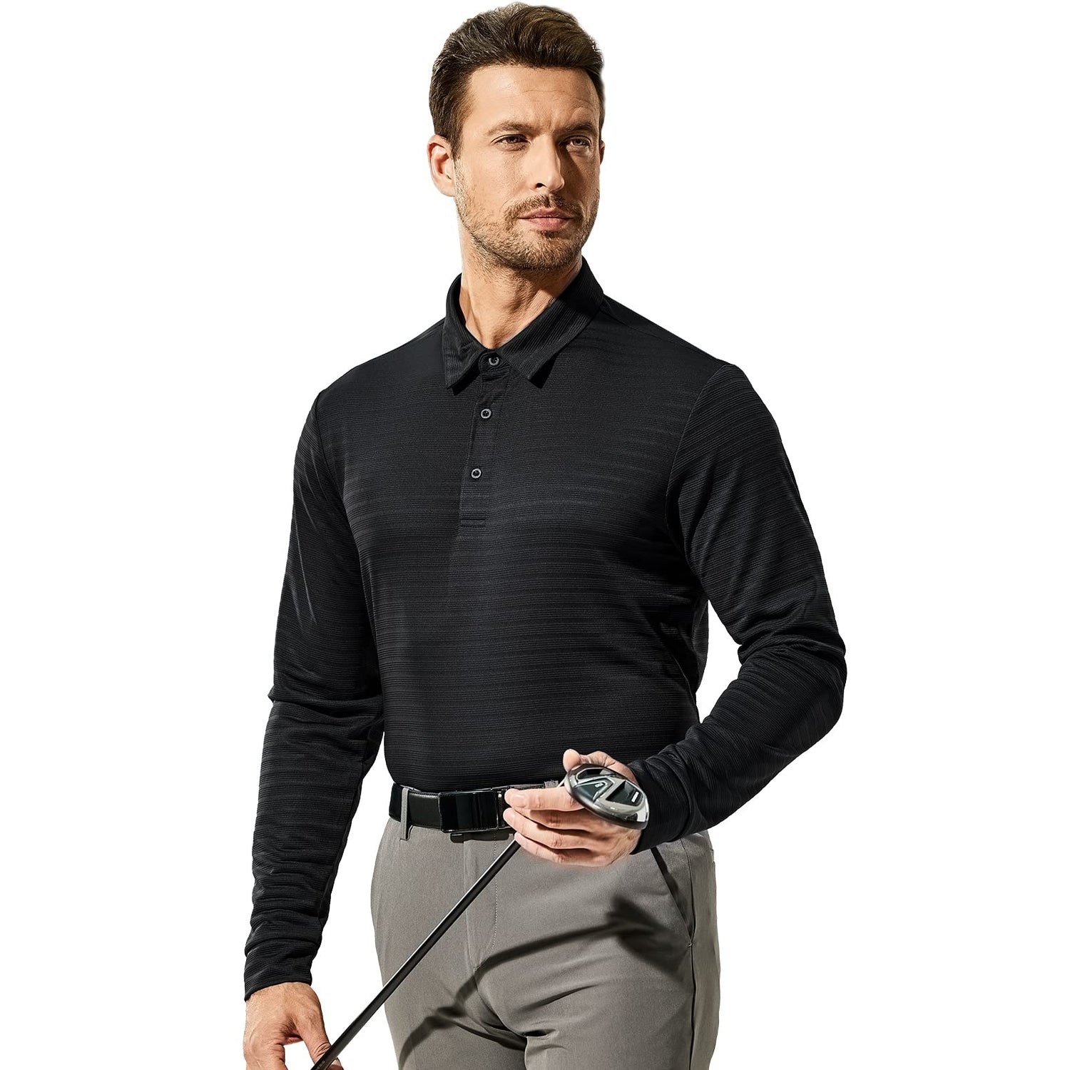 Men Long Sleeve Polo Shirts Striped Quick Dry Golf Shirts Men Polo MIER