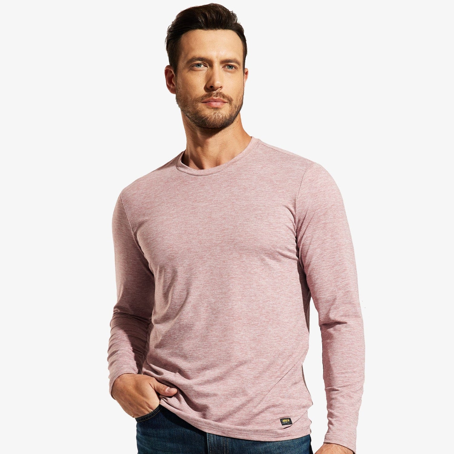 Men Long Sleeve Tee Shirts Athletic-Super Soft Crew Neck T-Shirts Men Shirts MIER