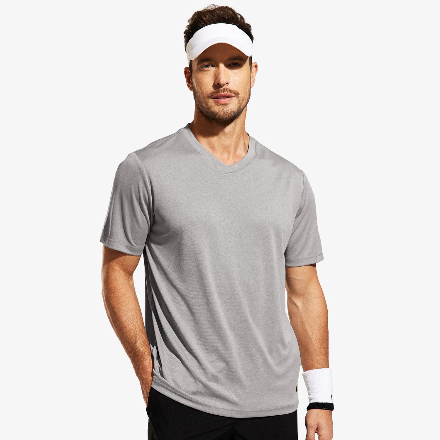 Men Quick Dry Athletic Shirts V Neck Workout T-Shirts Men Shirts Grey / S MIER