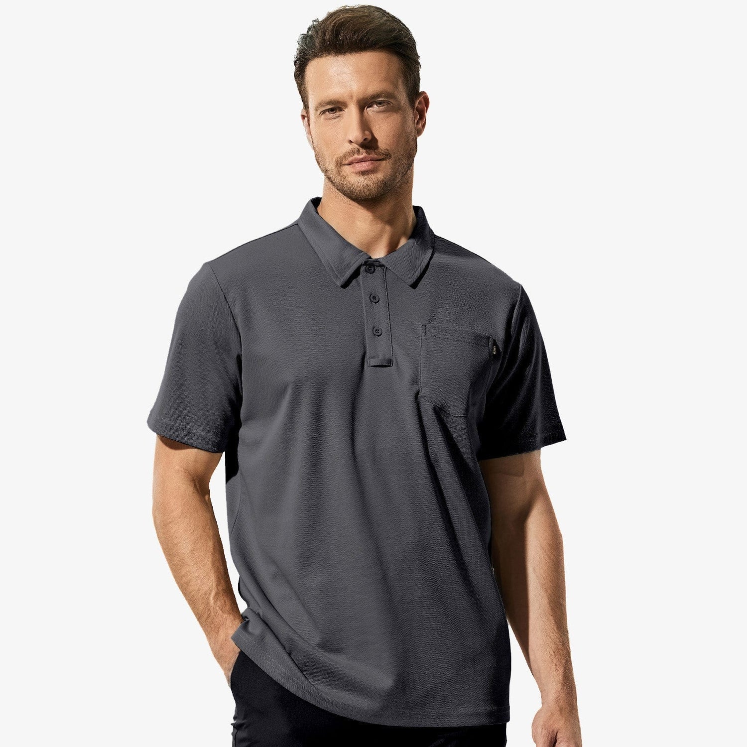 Men Quick Dry Polo Shirts Golf Collared Shirts with Chest Pocket Men Polo Grey / S MIER