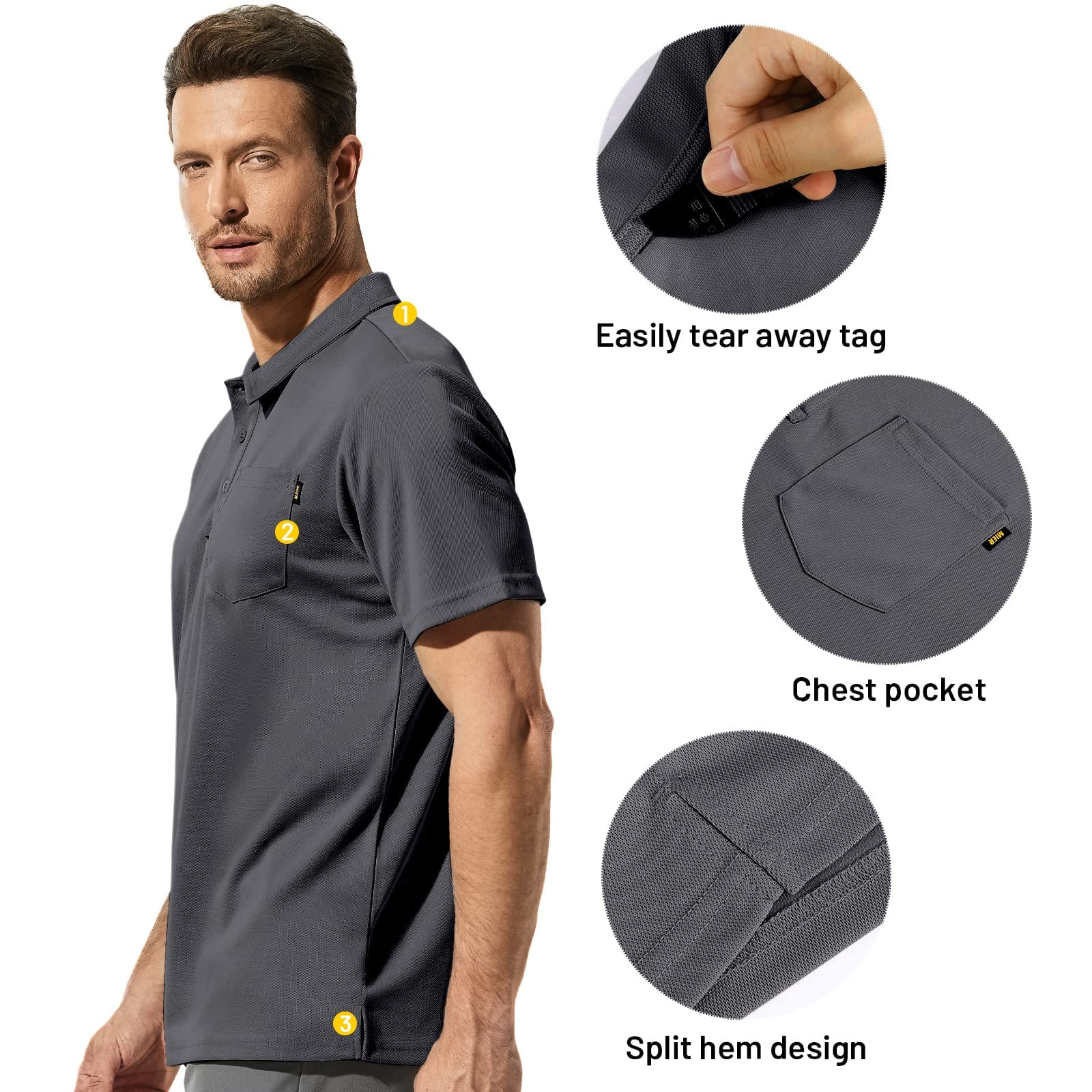 Men Quick Dry Polo Shirts Golf Collared Shirts with Chest Pocket Men Polo MIER