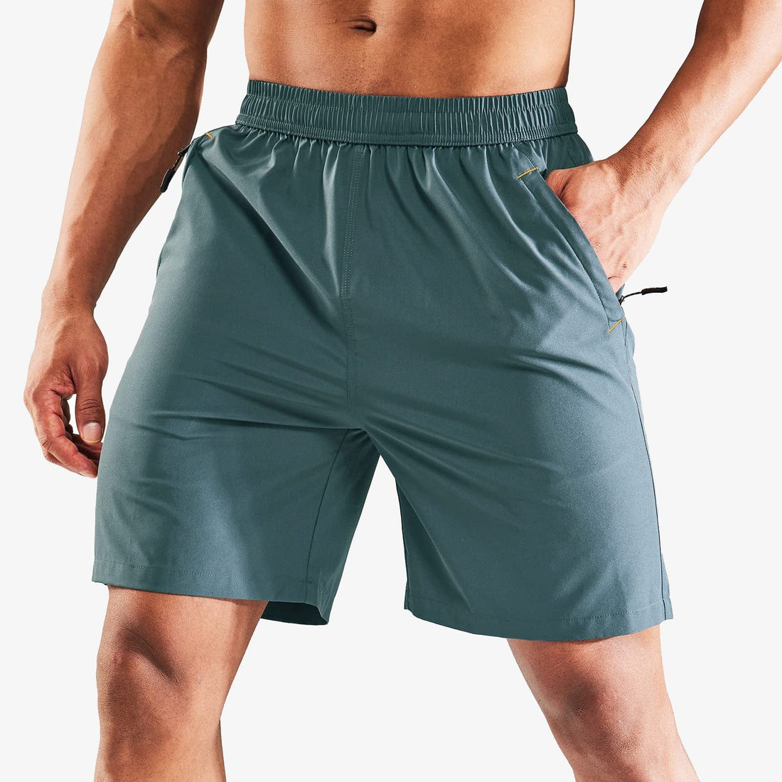 Men Quick Dry Running Shorts with Zipper Pocket 7 Inch Men&