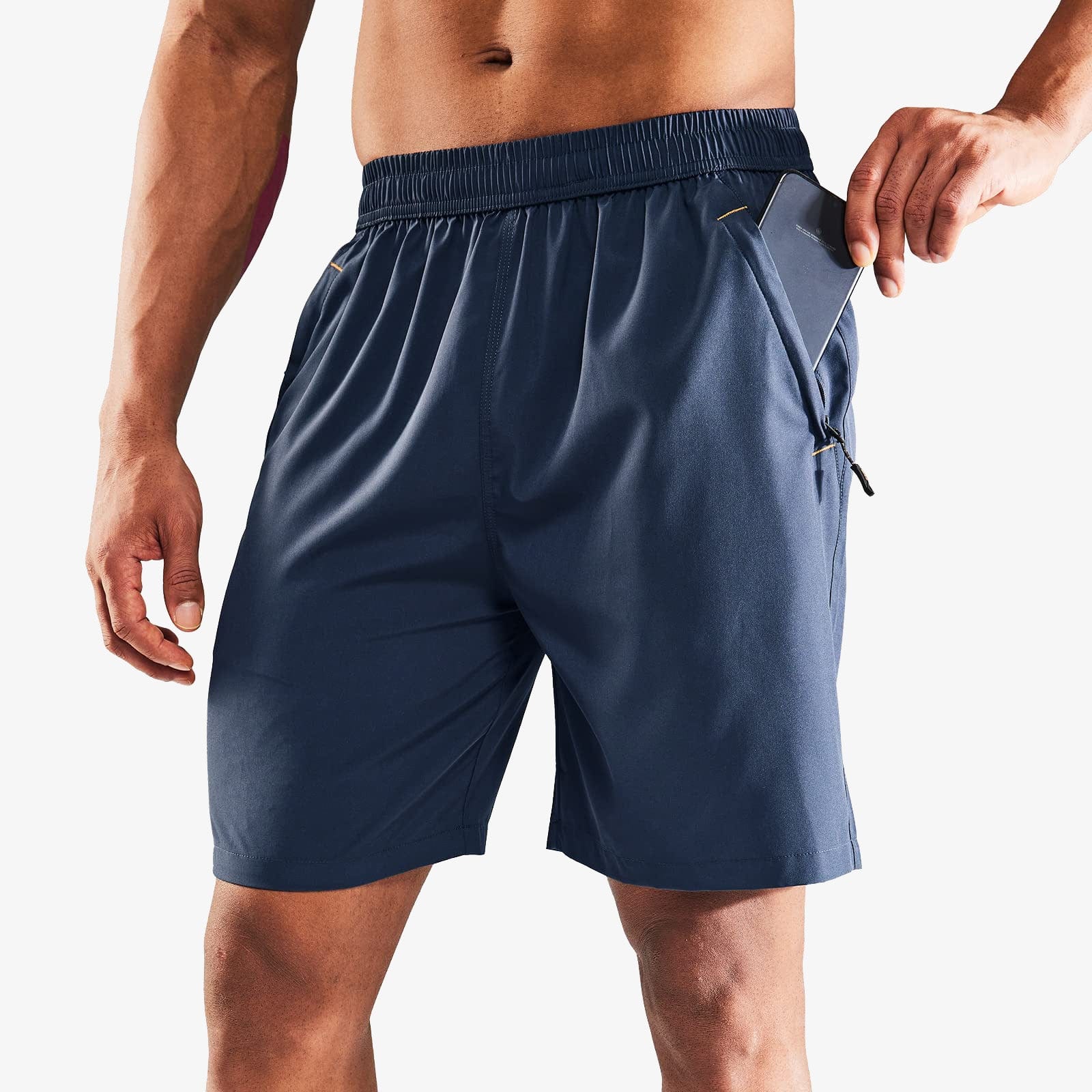 Men Quick Dry Running Shorts with Zipper Pocket 7 Inch Men&