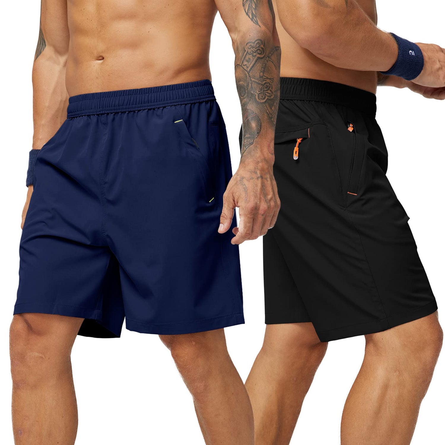 Men Quick Dry Running Shorts with Zipper Pocket Elastic Waist 7 Inch Men&