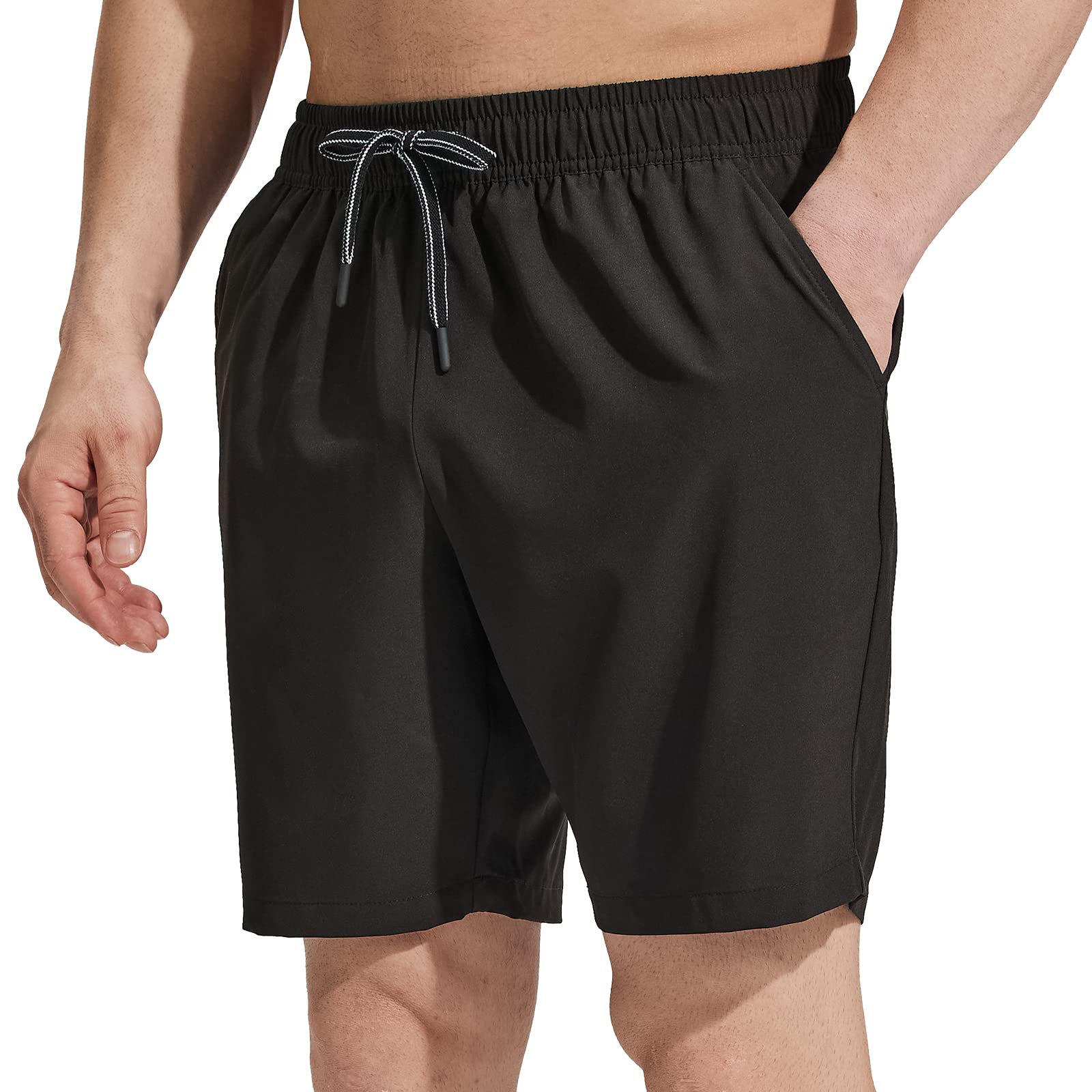 Men Quick-Dry Running Shorts with Zipper Pockets 7 Inch Men&