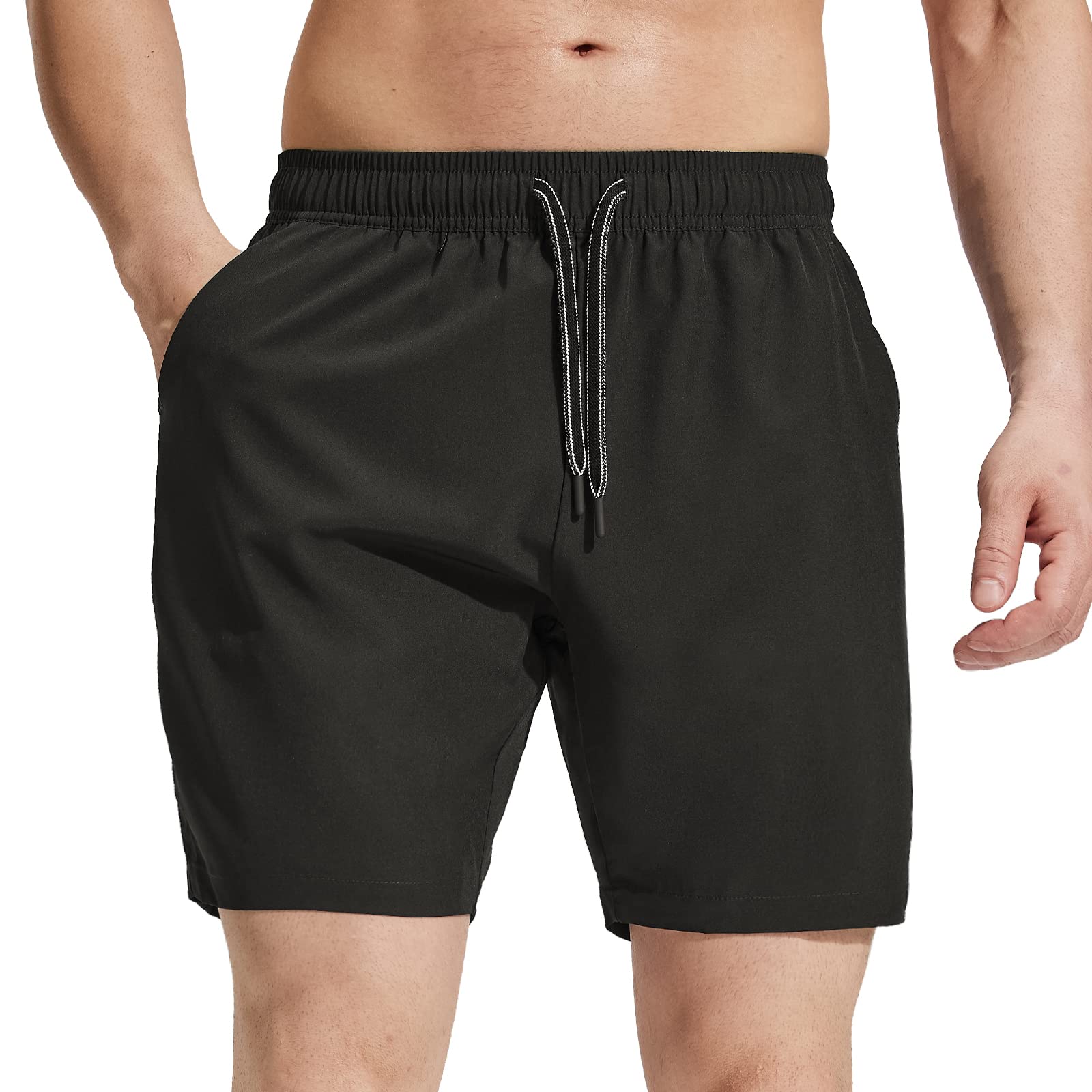 Men Quick-Dry Running Shorts with Zipper Pockets 7 Inch Men&