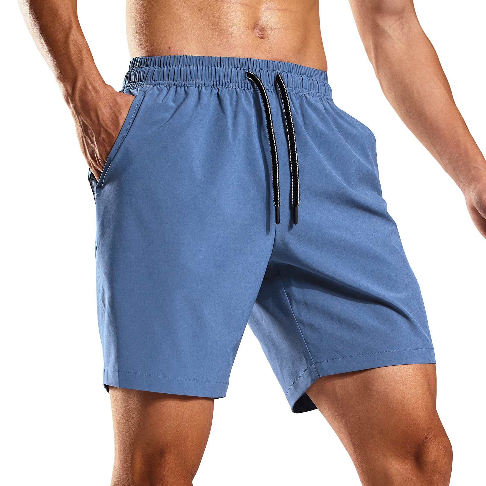 Men Quick-Dry Running Shorts with Zipper Pockets 7 Inch Men&