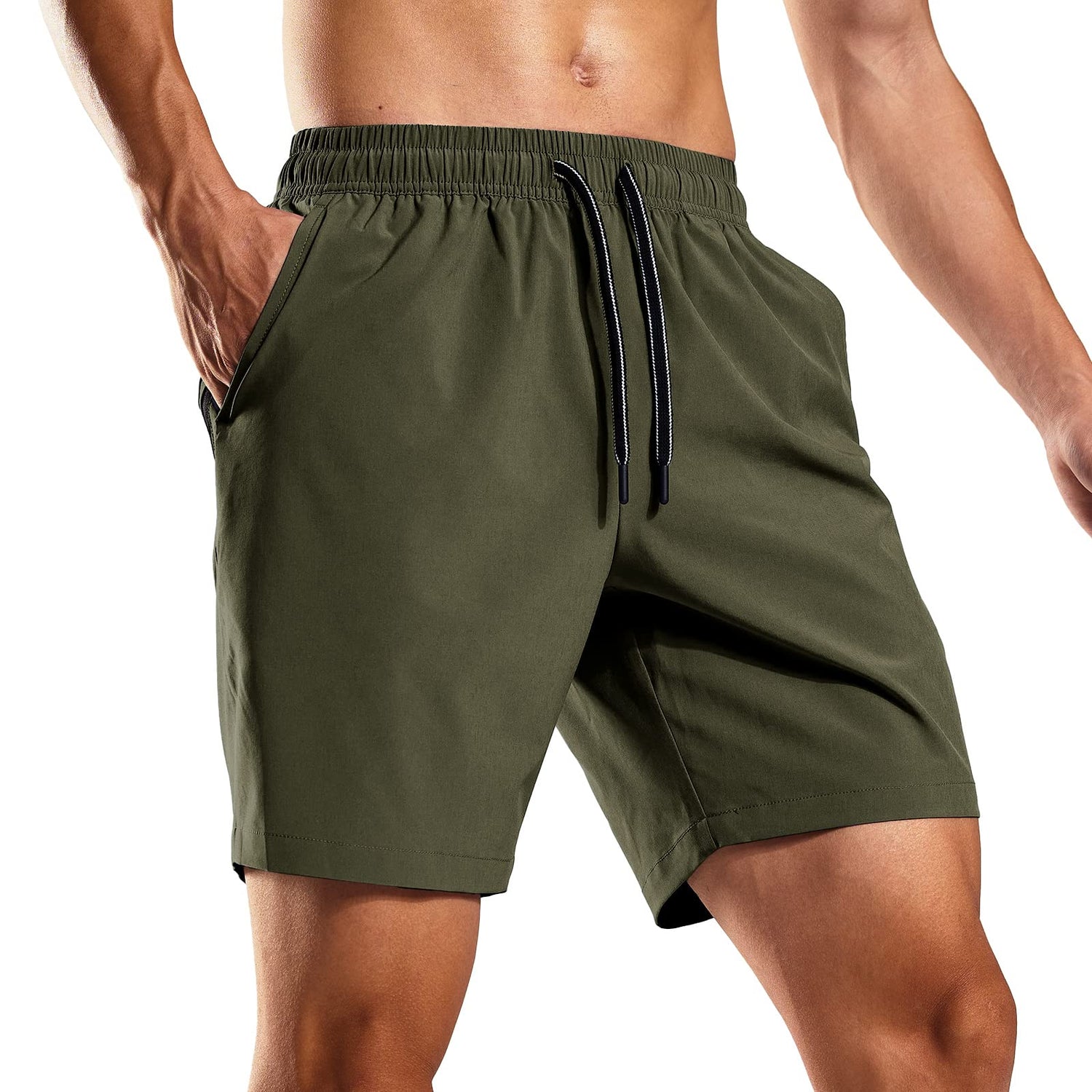 Men Quick-Dry Running Shorts with Zipper Pockets 7 Inch Men&