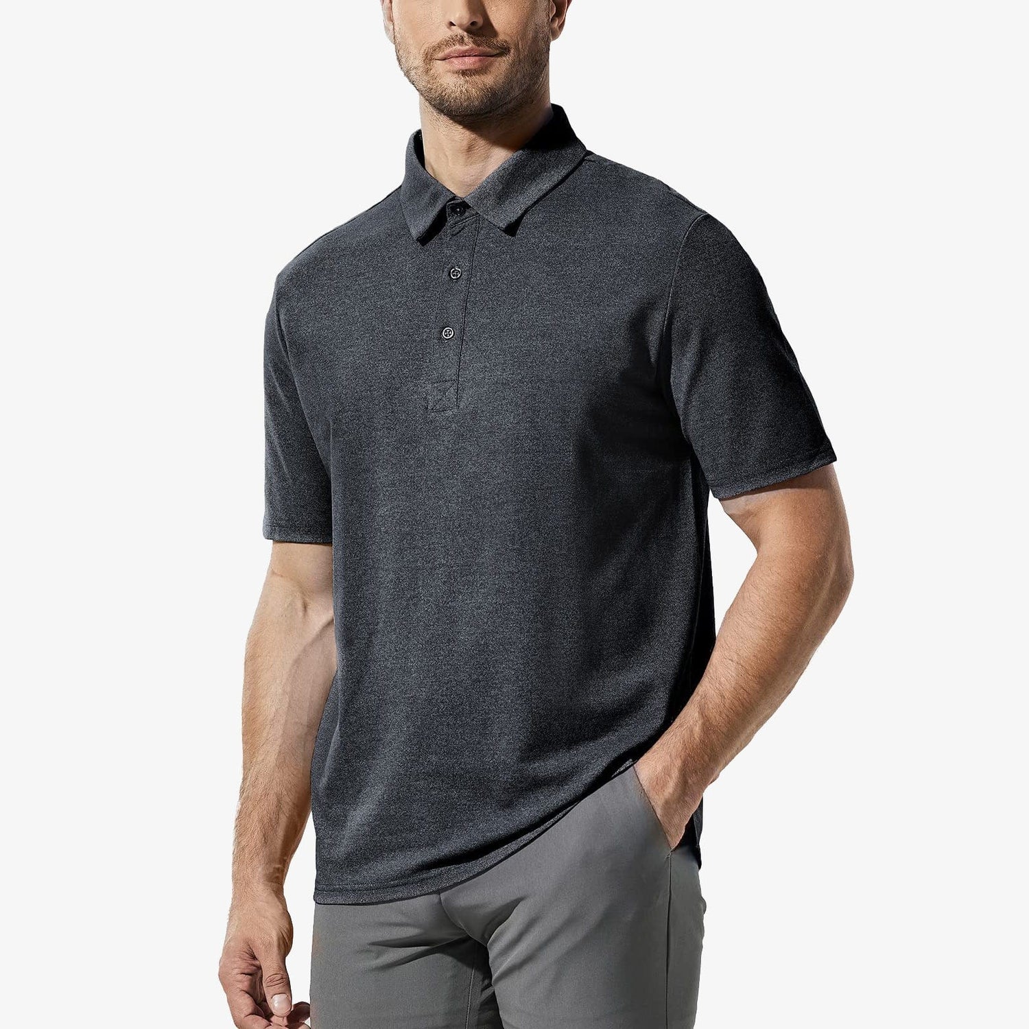 Men Short Sleeve Polo Shirts Ultra-Soft Cotton Golf Shirts Men Polo Heather Black / S MIER