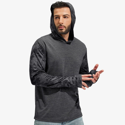 Men UPF 50+ Sun Protection Hoodie SPF Shirts with Thumbhole Men Shirts Dark Grey Camo / S MIER