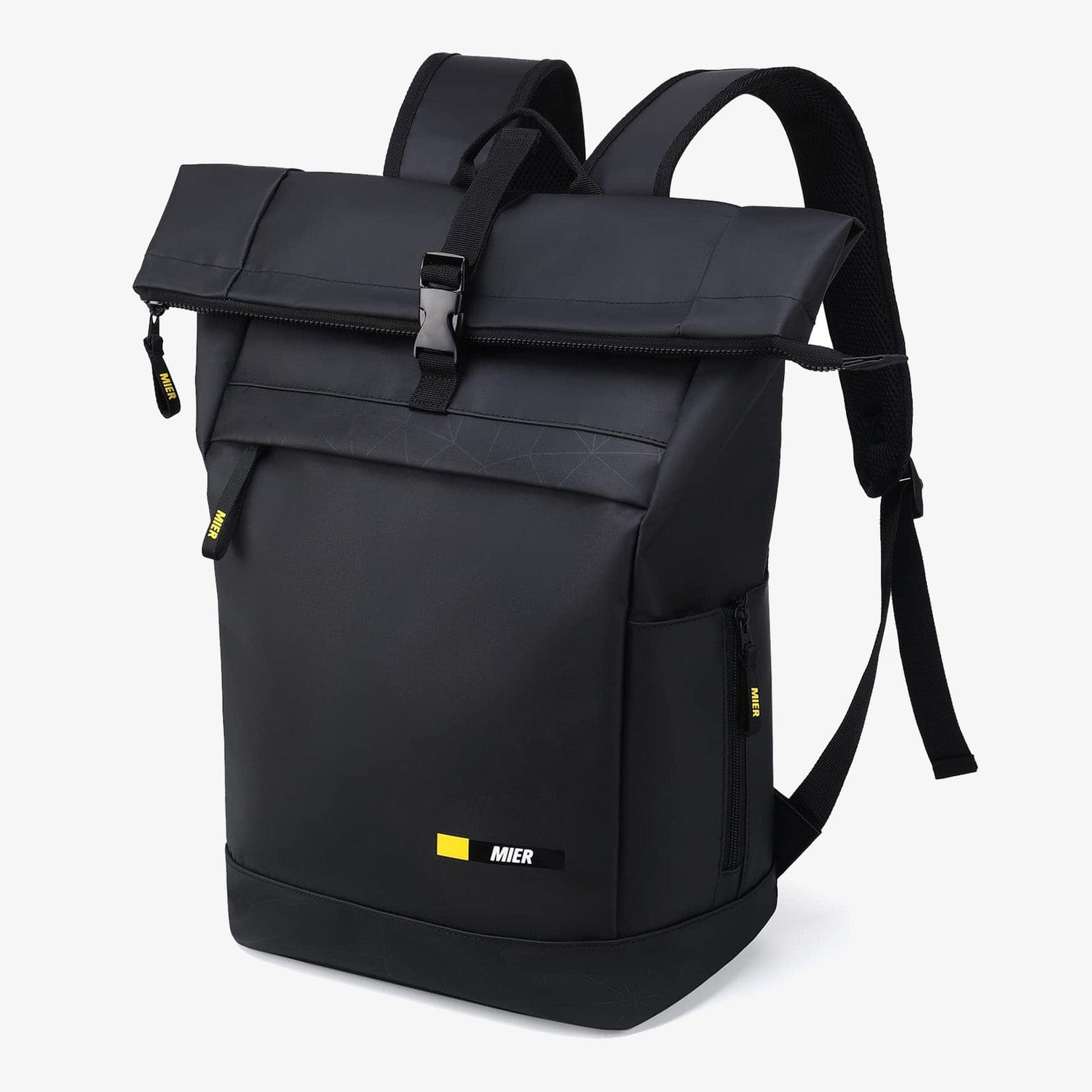 Roll-top Travel Backpack with Laptop Compartment Backpack Bag Black MIER