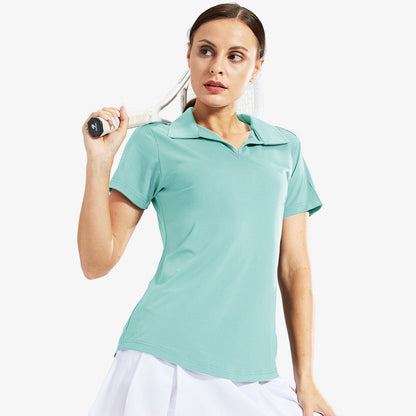 Women Golf Polo Shirts Collared V Neck Short Sleeve Tennis Shirt Women Polo Aqua / XS MIER