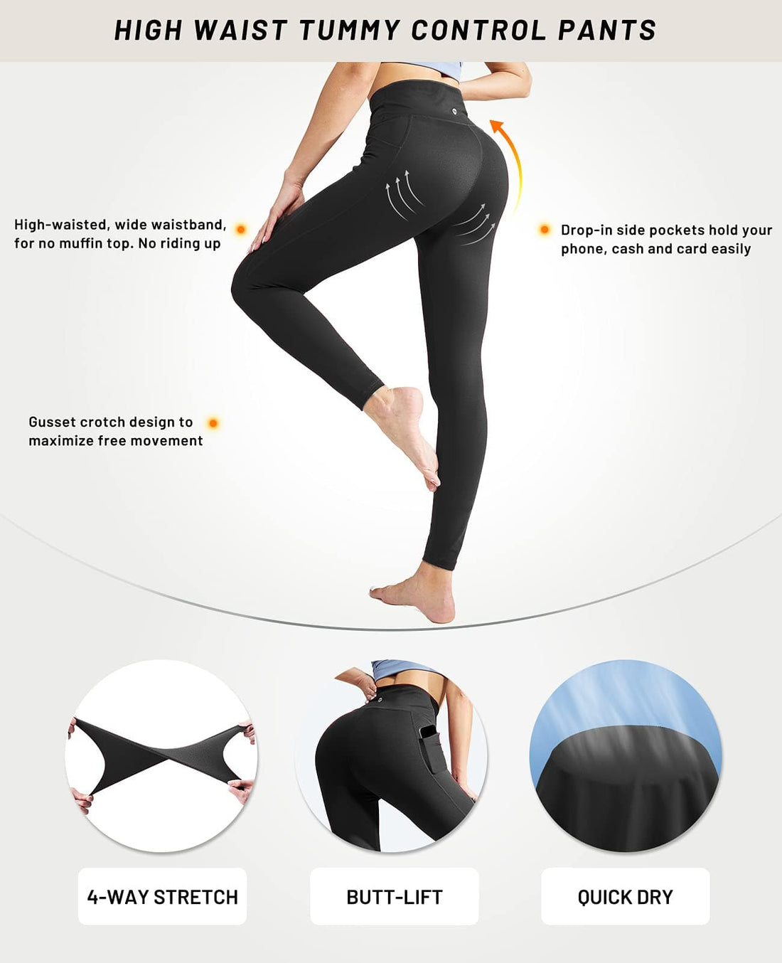 Women High Waist Workout Yoga Pants Athletic Legging with Pockets Women Yoga Pants MIER